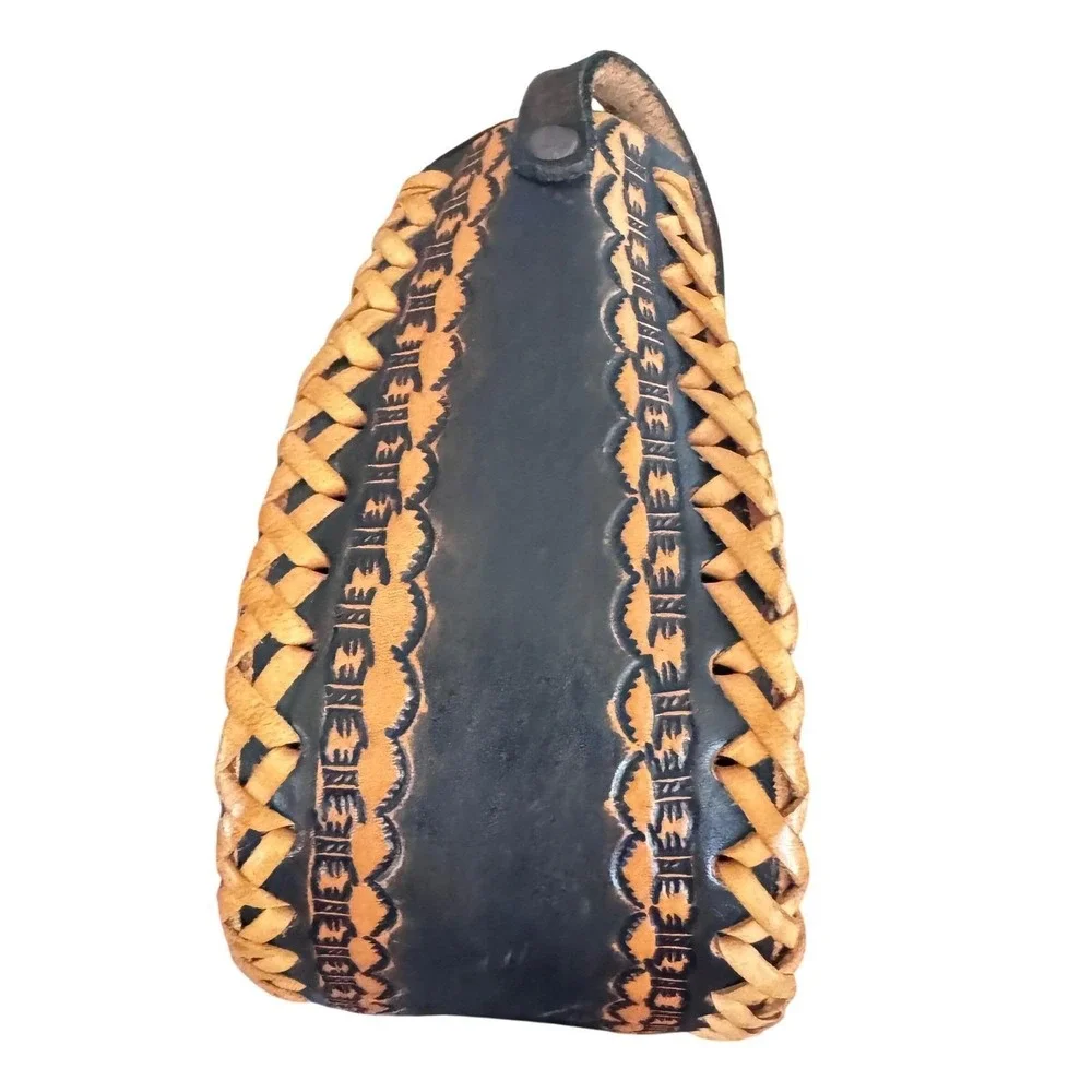 Vintage HandTooled‎ Leather Crossbody Mexico Aztec Mayan Calendar Boho Preloved